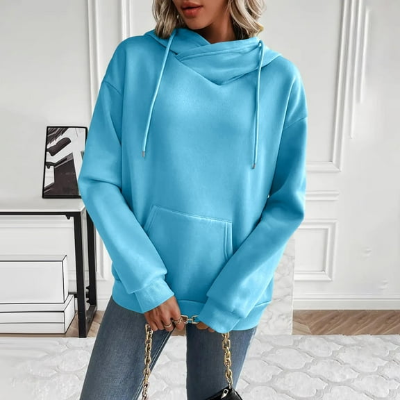 Qetyuw Oversized Hoodies for Women Drop Shoulder Long Sleeve Sweatshirt Casual Asymmetric Neck Hooded Pullover with Pocket