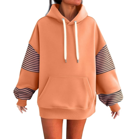 Qetyuw Oversized Hoodies for Women Striped Long Sleeve Pullover Casual Loose Fit Sweatshirts with Pocket