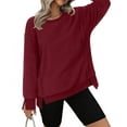 thumbnail image 1 of Qetyuw Oversized Sweatshirt for Women Fleece Crew Neck Pullover Long Sleeve Sweaters Casual Split Hem Sweatshirts, 1 of 7