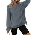 thumbnail image 1 of Qetyuw Oversized Sweatshirt for Women Fleece Crew Neck Pullover Long Sleeve Sweaters Casual Split Hem Sweatshirts, 1 of 7