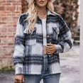 thumbnail image 1 of Qetyuw Plaid Jackets for Women Wool Blend Long Sleeve Loose Fit Shacket Button Down Lapel Casual Jacket, 1 of 9