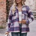 thumbnail image 1 of Qetyuw Plaid Jackets for Women Wool Blend Long Sleeve Loose Fit Shacket Button Down Lapel Casual Jacket, 1 of 8