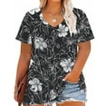 thumbnail image 1 of Qetyuw Plus Size Boho Tops for Women Short Sleeve V Neck Tshirts Comfy Casual Tees Floral Print Shirt Beach Vacation Tshirt, 1 of 5