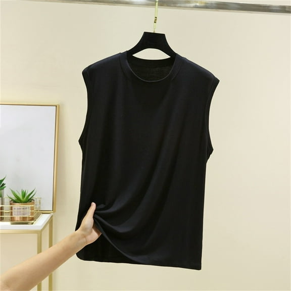 Qetyuw Plus Size Pajama Shirts Women Sleeveless Pajama Tops Loose Basic Solid Pajama Tank Tops Soft Stretchy Sleepwear
