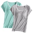 thumbnail image 1 of Qetyuw Plus Size Pajama Shirts Womens 2 Pack Built in Bra Shirts Casual Lightweight Pajama Tops Loose Sleep Tees Soft Trendy Padded Shirts, 1 of 2