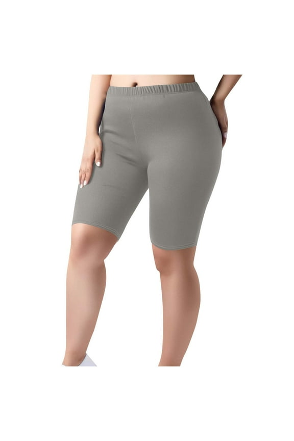 Plus Size Short Leggings for Women Pull On Yoga Shorts Elastic Waist Capri Pants Curvy Solid Color Cropped Pants Summer Slim Fit Pants