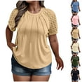 thumbnail image 1 of Qetyuw Plus Size Tops for Women Summer Lace Short Sleeve Crew Neck Tees Trendy Vacation Tees Casual Solid Basic T Shirts, 1 of 7