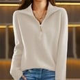 thumbnail image 1 of Qetyuw Quarter Zip Up Sweater for Women Ribbed Knit Long Sleeve Pullover Jumper Solid Color Casual Chunky Sweaters, 1 of 6