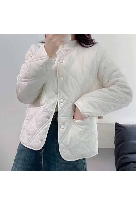 Quilted Puffer Coat for Women Button Down Long Sleeve Open Front Jacket Casual Lightweight Coats