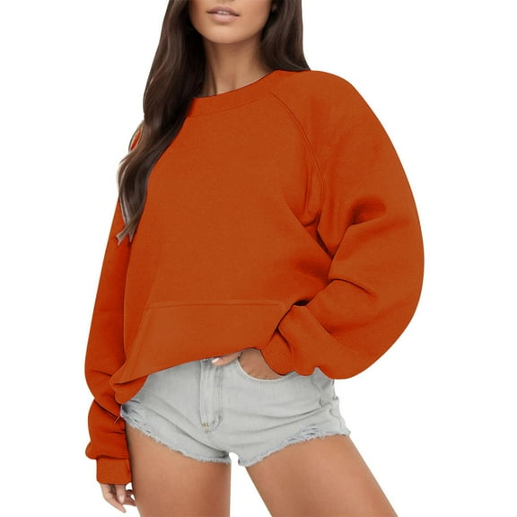 Qetyuw Raglan Sleeve Sweatshirt for Women Oversized Crewneck Pullover with Pocket Fleece Soft Warm Tops Casual Long Sleeve Loose Blouse