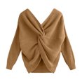 thumbnail image 1 of Qetyuw Ribbed Knit Sweater for Women Criss Cross Front Long Batwing Sleeve Sweaters Casual V Neck Asymmetric Hem Jumper, 1 of 4