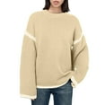thumbnail image 1 of Qetyuw Ribbed Knit Sweater for Women Striped Long Sleeve Crew Neck Pullover Jumper Chunky Oversized Casual Sweaters, 1 of 1