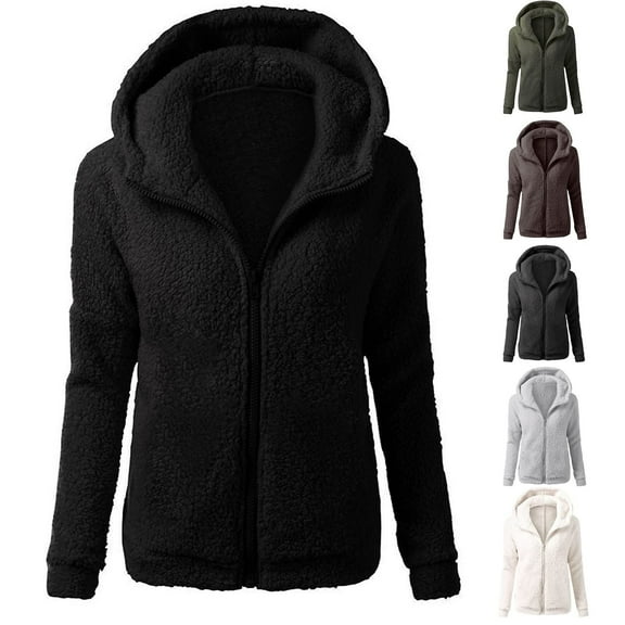 Qetyuw Sherpa Fleece Hoodies for Women Fuzzy Full Zip Up Hooded Jacket Winter Warm Casual Coat with Pockets