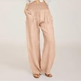 thumbnail image 1 of Qetyuw Smocked Waist Pants for Women Comfy Cotton Linen Palazzo Pants Button Pockets Baggy Pants Loose Wide Leg High Waist Beach Trousers, 1 of 8