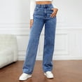 thumbnail image 1 of Qetyuw Straight Leg Jeans for High Waist Denim Pants Stretch Wide Leg Button Baggy Trousers with Pockets Comfy Lightweight Tummy Control Palazzo Pants, 1 of 7