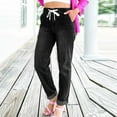 thumbnail image 1 of Qetyuw Straight Leg Jeans for Women High Waist Drawstring Denim Pants Stretch Cuffed Hem Trousers Lightweight Wide Leg Baggy Pants, 1 of 7