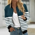 thumbnail image 1 of Qetyuw Striped Bomber Jacket for Women Plus Size Long Sleeve Jacket Full Zip Up Lightweight Casual Coat Outwear, 1 of 5