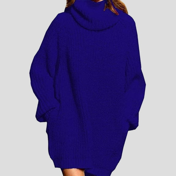 Qetyuw Sweater Dress for Women Ribbed Knit Turtleneck Long Sleeve Pullover Sweaters Oversized Chunky Casual Jumper