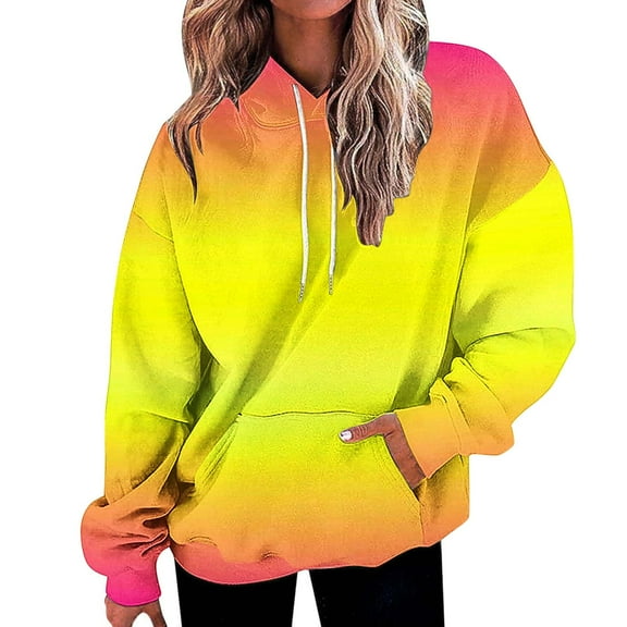 Qetyuw Tie Dye Hoodies for Women Fashion Drop Shoulder Long Sleeve Sweatshirt Oversized Drawstring Pullover with Pocket