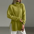 thumbnail image 1 of Qetyuw Turtleneck Oversized Sweaters for Women Drop Shoulder Long Sleeve Jumpers Split Hem Casual Chunky Sweater, 1 of 6