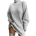 thumbnail image 1 of Qetyuw Turtleneck Sweater Dress for Women Crochet Knit Long Sleeve Pullover Dresses Chunky Casual Oversized Sweaters, 1 of 5