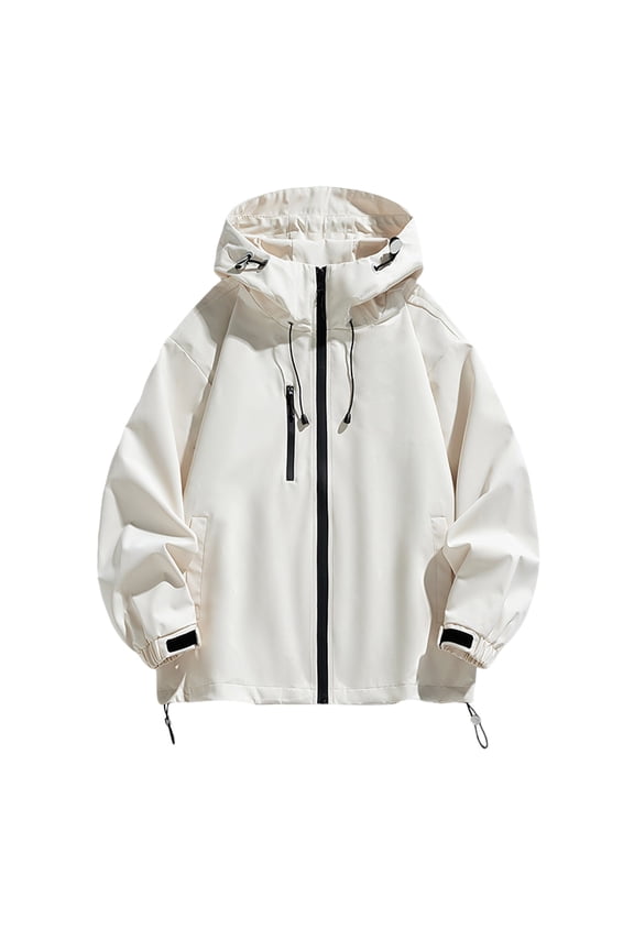 Windbreaker Jacket for Women Waterproof Full Zip Up Hooded Jackes Plus Size Long Sleeve Lightweight Casual Coat