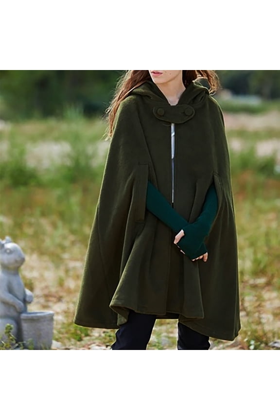 Winter Cloak for Women Wool Blend Hoodies Open Front Woolen Cape Split Hem Trench Coat Plus Size Windproof Outerwear Thick Robe Poncho