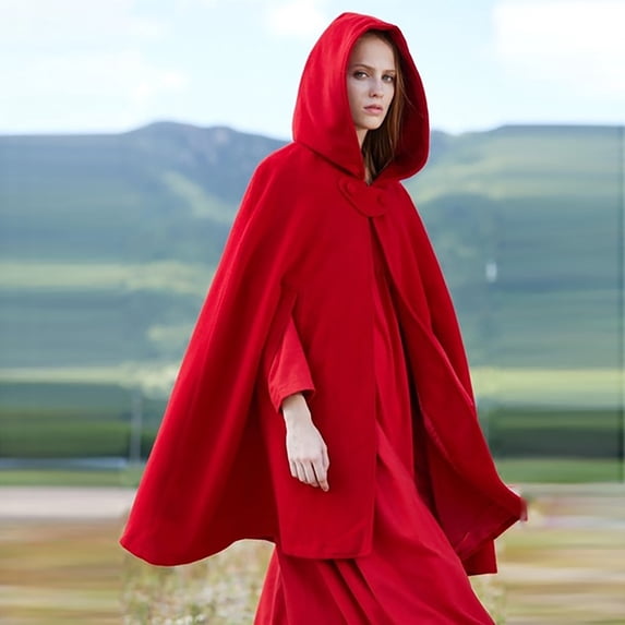 Qetyuw Winter Cloak for Women Wool Blend Hoodies Open Front Woolen Cape Split Hem Trench Coat Plus Size Windproof Outerwear Thick Robe Poncho