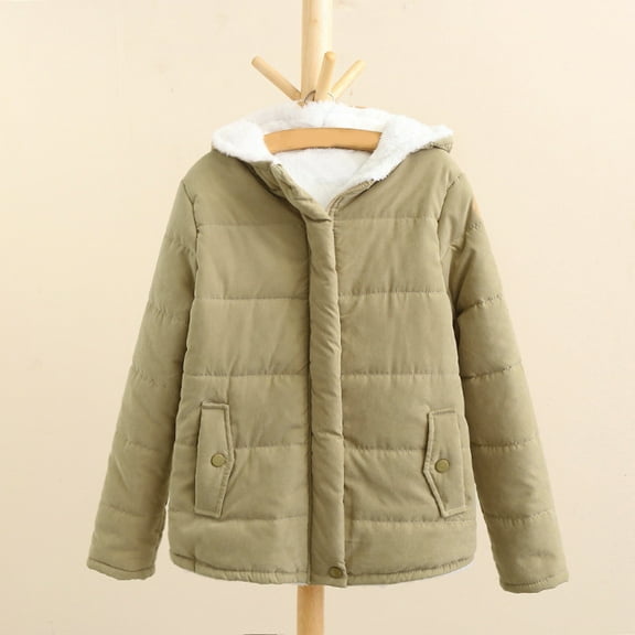 Qetyuw Winter Puffer Jacket for Women Thickened Sherpa Lined Warm Hooded Jackets Full Zip Up Casual Coat