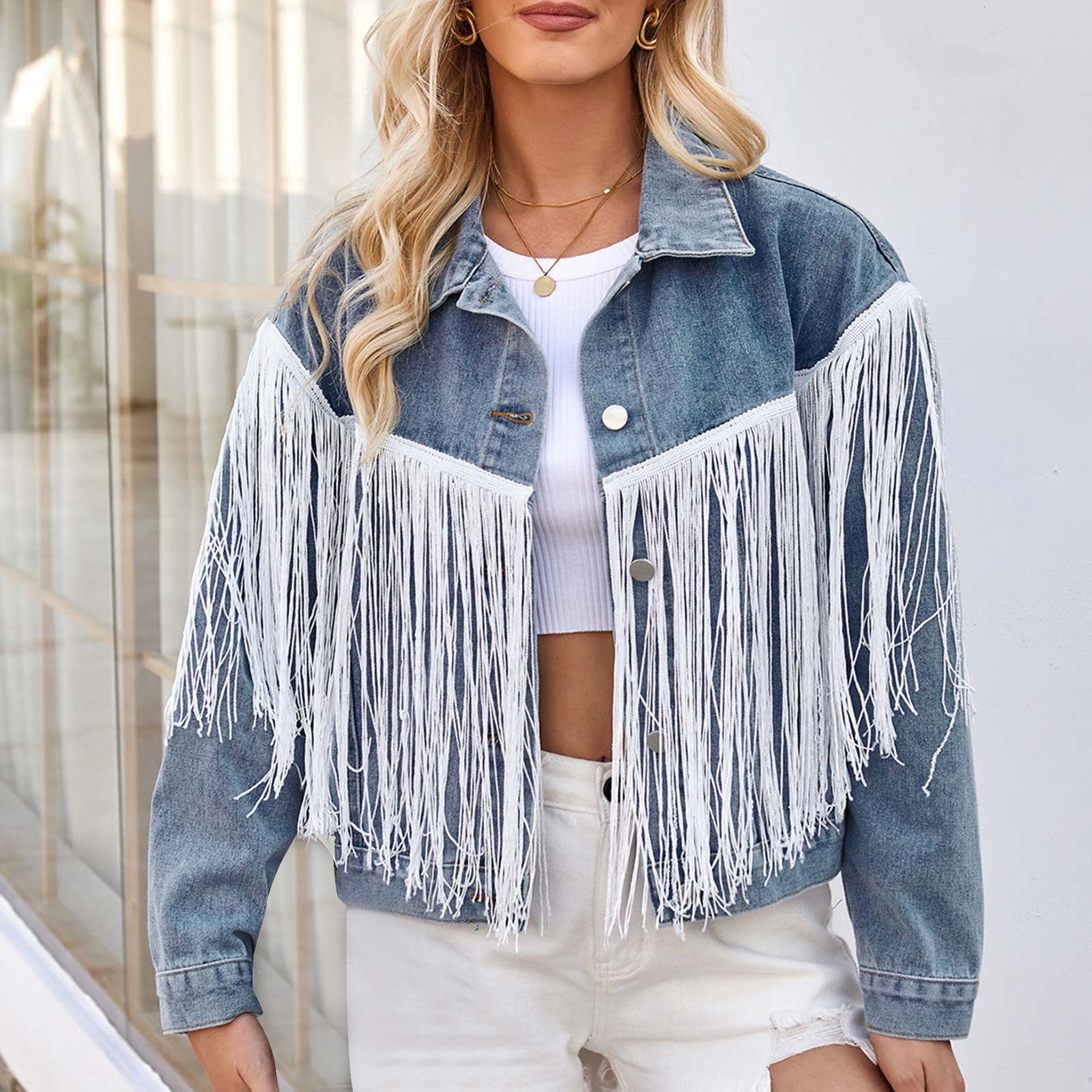 Fringed Jacket Oversized Cropped Jean Jacket Nevenka Womens Denim