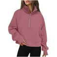 thumbnail image 1 of Qetyuw Women Half Zip Hoodies Fleece Croped Sweatshirt with Pocket Stand Collar Pullover with Thumb Hole Solid Color Long Sleeve Clothes, 1 of 5