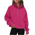 thumbnail image 1 of Qetyuw Women Half Zip Hoodies Fleece Croped Sweatshirt with Pocket Stand Collar Pullover with Thumb Hole Solid Color Long Sleeve Clothes, 1 of 5