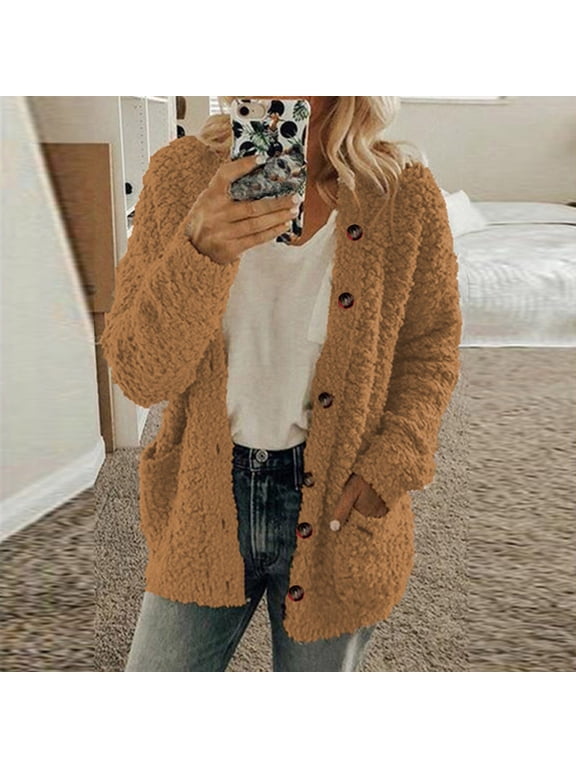 Women's 2024 Winter Fuzzy Popcorn Long Sleeve Cardigan Soft Comfy Button Down Knit Oversized Sweater Coat Fall fashion 2024