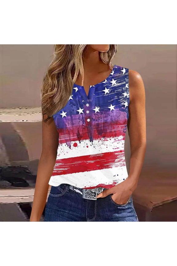 Women's 4th of July Tank Tops Summer Patriotic USA Flag Graphic Tshirts Loose Fit Sleeveless T-shirts Camisole Comfy V Neck Tanks Womens Tank Tops under $5