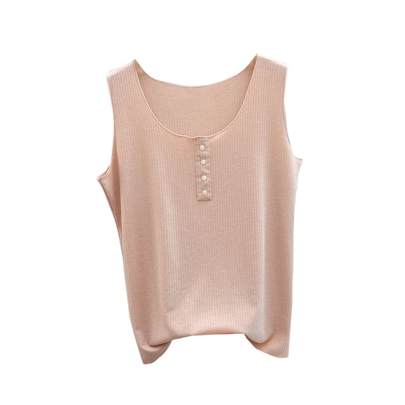 Qetyuw Women's Button Pajama Tank Tops Soft Breathable Pajama Shirts Solid Sleeveless Sleepwear Tees Ladies Loose Basic Tops