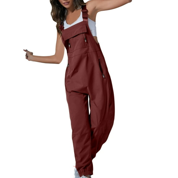 Qetyuw Women's Cargo Overalls Adjustable Straps Baggy Jumpsuits with Zip Pockets Windproof Loose Fit Bib Pants Comfortable Hiking Outdoor Wear Romper
