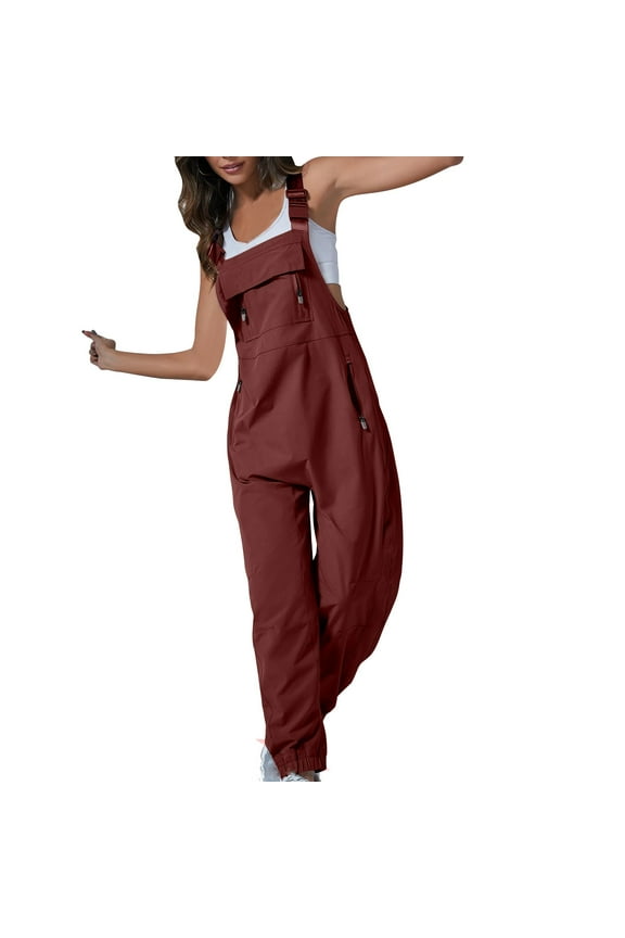 Women's Cargo Overalls Adjustable Straps Baggy Jumpsuits with Zip Pockets Windproof Loose Fit Bib Pants Comfortable Hiking Outdoor Wear Romper