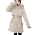 thumbnail image 1 of Qetyuw Women's Faux Fux Hooded Coat Fleece Lined Waterproof Warm Long Sleeve Puffer Jacket Ladies Solid Zip Up Parka Jackets with Pockets, 1 of 4