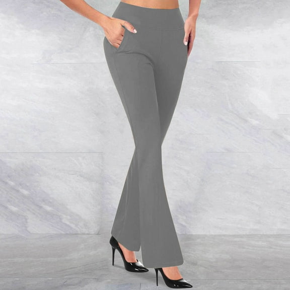 Qetyuw Women's Flare Dress Pants High Waisted Tummy Control Pants Stretchy Casual Pull On Wear Slim Fit Leggings Business Work Office Temperament Trousers