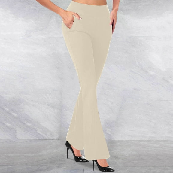 Qetyuw Women's Flare Dress Pants High Waisted Tummy Control Pants Stretchy Casual Pull On Wear Slim Fit Leggings Business Work Office Temperament Trousers