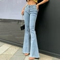 thumbnail image 1 of Qetyuw Women's Flare Jeans High Rise Denim Pants Stretch Button Waist Skinny Pants Retro Washed Bell Bottom Pants Tummy Control Trendy Fashion Trousers, 1 of 8
