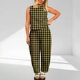 thumbnail image 1 of Qetyuw Women's Gingham Sets Loose Fit 2 Piece Outfits Chic Plaid Print Sleeveless Suits Crewneck High Waist Solid Color Wide Leg Sleep wear, 1 of 6