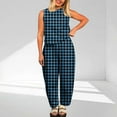 thumbnail image 1 of Qetyuw Women's Gingham Sets Loose Fit 2 Piece Outfits Chic Plaid Print Sleeveless Suits Crewneck High Waist Solid Color Wide Leg Lounge wear, 1 of 6