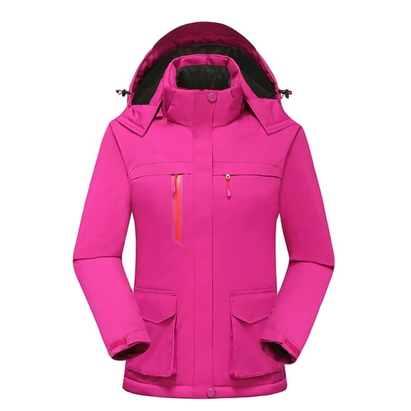 Qetyuw Women's Heated Jacket Electric Heating Coat with and Detachable Hood Solid Wram Waterproof Coats Zip Up 3 Heating Areas Windbreak Jackets