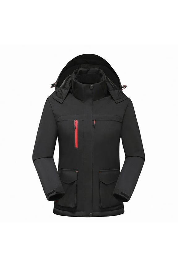 Women's Heated Jacket Electric Heating Coat with and Detachable Hood Solid Wram Waterproof Coats Zip Up 3 Heating Areas Windbreak Jackets