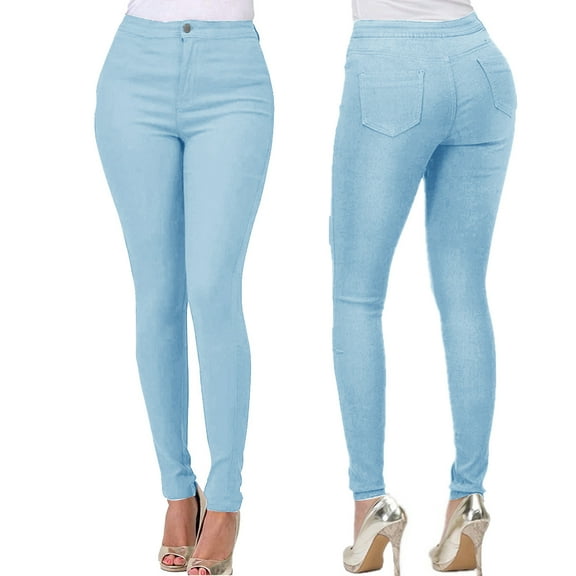Qetyuw Women's High Waist Jeggings Stretch Skinny Jeans with Pockets Slim Fit Denim Pants Solid Color Leggings Business Work Office Dress Pants