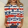 thumbnail image 1 of Qetyuw Women's Independence Day Shirts Summer Patriotic USA Flag Pattern Tshirts Elegant 3/4 Sleeve Tees Beach Round Neck Blouses Tops Summer Tops for Women 2024, 1 of 4