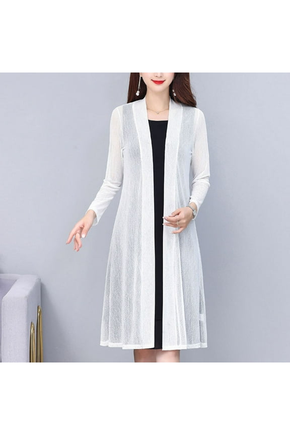 Women's Long Cardigan Open Front Shawl Cardigan Long Sleeve Sheer Outerwear Lightweight Sun Protection Jacket Breathable Loose Fit Shirts