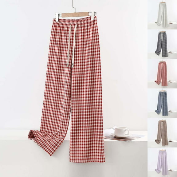 Qetyuw Women's Plaid Pajama Pants Checkered Casual Comfy Sleep Pants Drawstring Waist Plus Size PJ Bottoms Trousers with Pockets