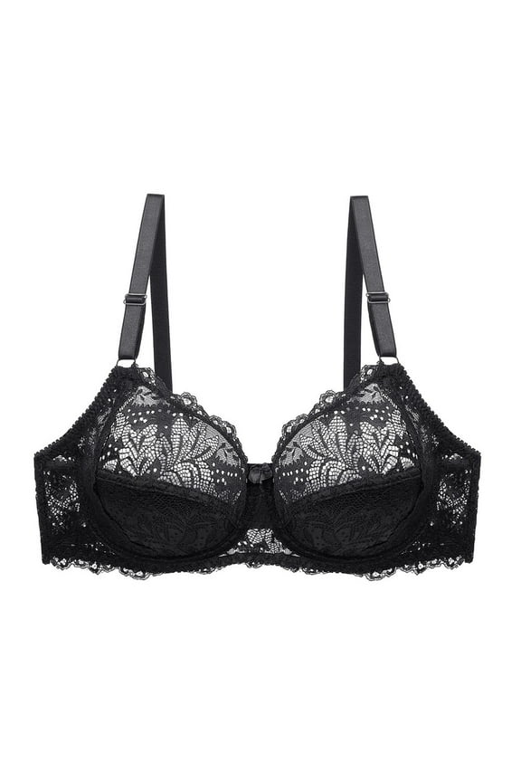 Women's Lace Push-up Bras Plus Size Wire Bras Sheer Balconette Underwire Unlined Soft Solid Adjustable Strap Daily Bras